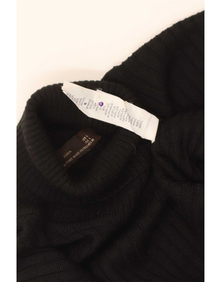 Zara Dame Roll Neck Jumper Sweater UK 16 Large Black Wool