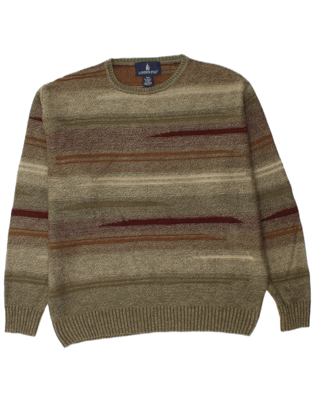 LONDON FOG Herre sweater med rund hals, medium Khaki stribet akryl