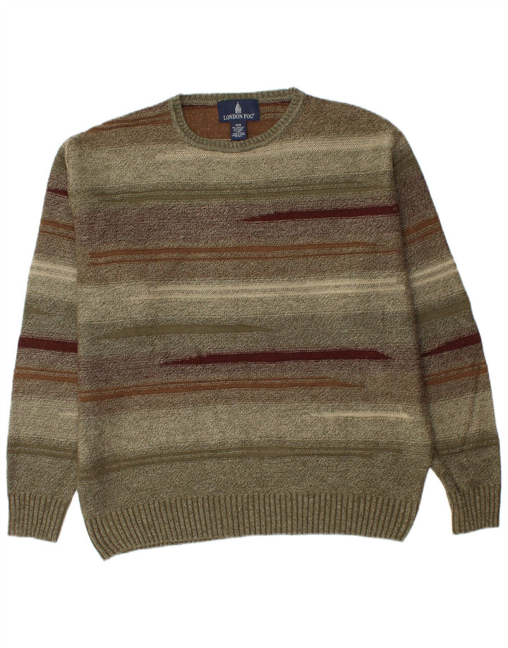 LONDON FOG Herre sweater med rund hals, medium Khaki stribet akryl