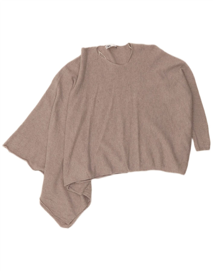 Zara Dame Asymmetrisk Crew Neck Jumper Sweater UK 14 Medium Grey