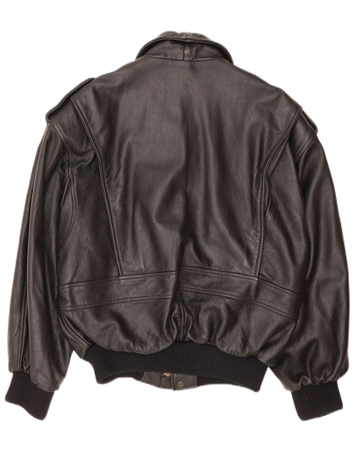 Vintage Herre Military Bomber Jacket IT 48 Medium Sort Læder