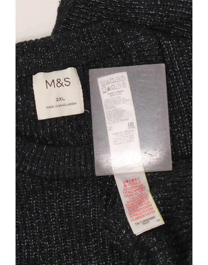 Marks & Spencer Herre sweater med rund hals 2XL Navy Blue Flecked
