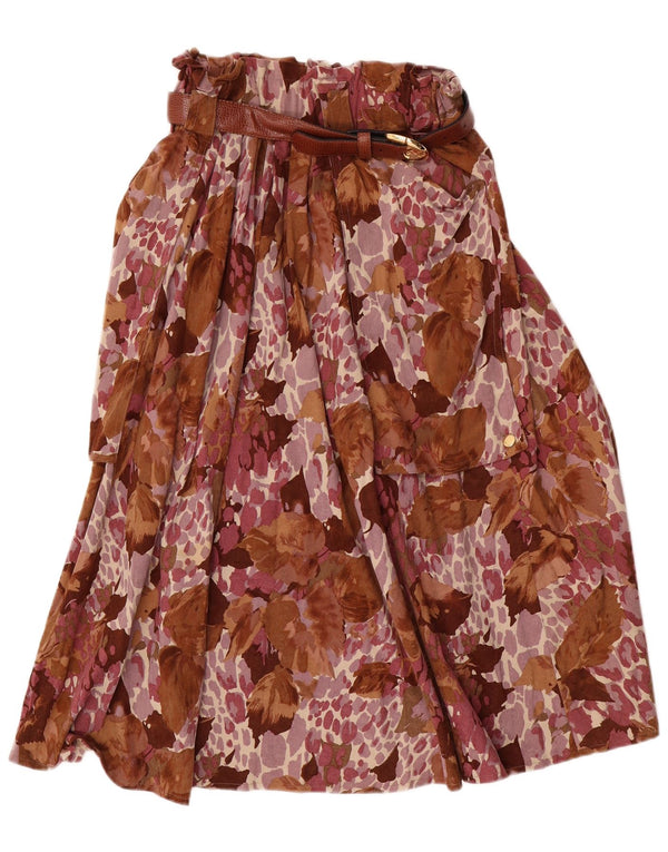Vintage Womens Flared Skirt IT 44 Medium W28 Brown Floral Triacetate