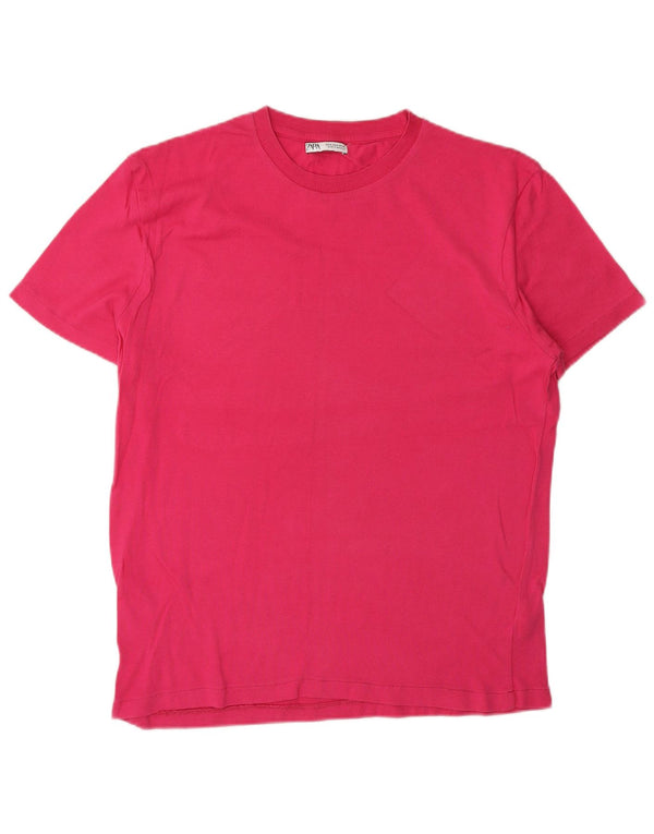 Zara Womens T-Shirt Top UK 14 Medium Pink Cotton