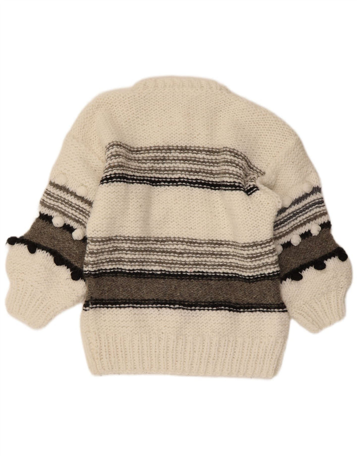 VINTAGE Womens Crew Neck Jumper Sweater UK 14 Medium White Colourblock