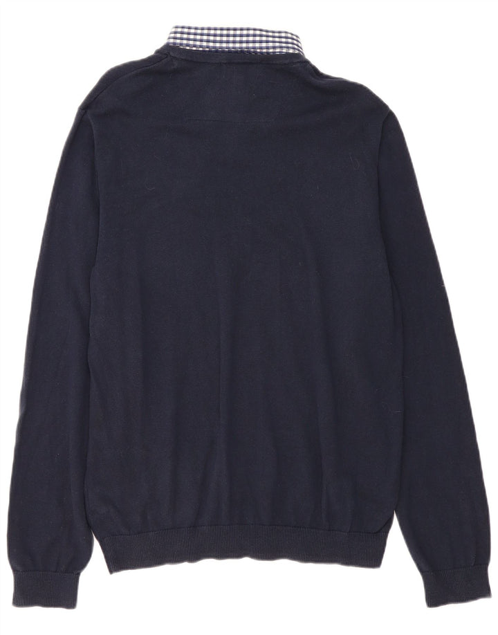 Marks & Spencer Herre Polo Neck Jumper Sweater Large Navy Blue Gingham