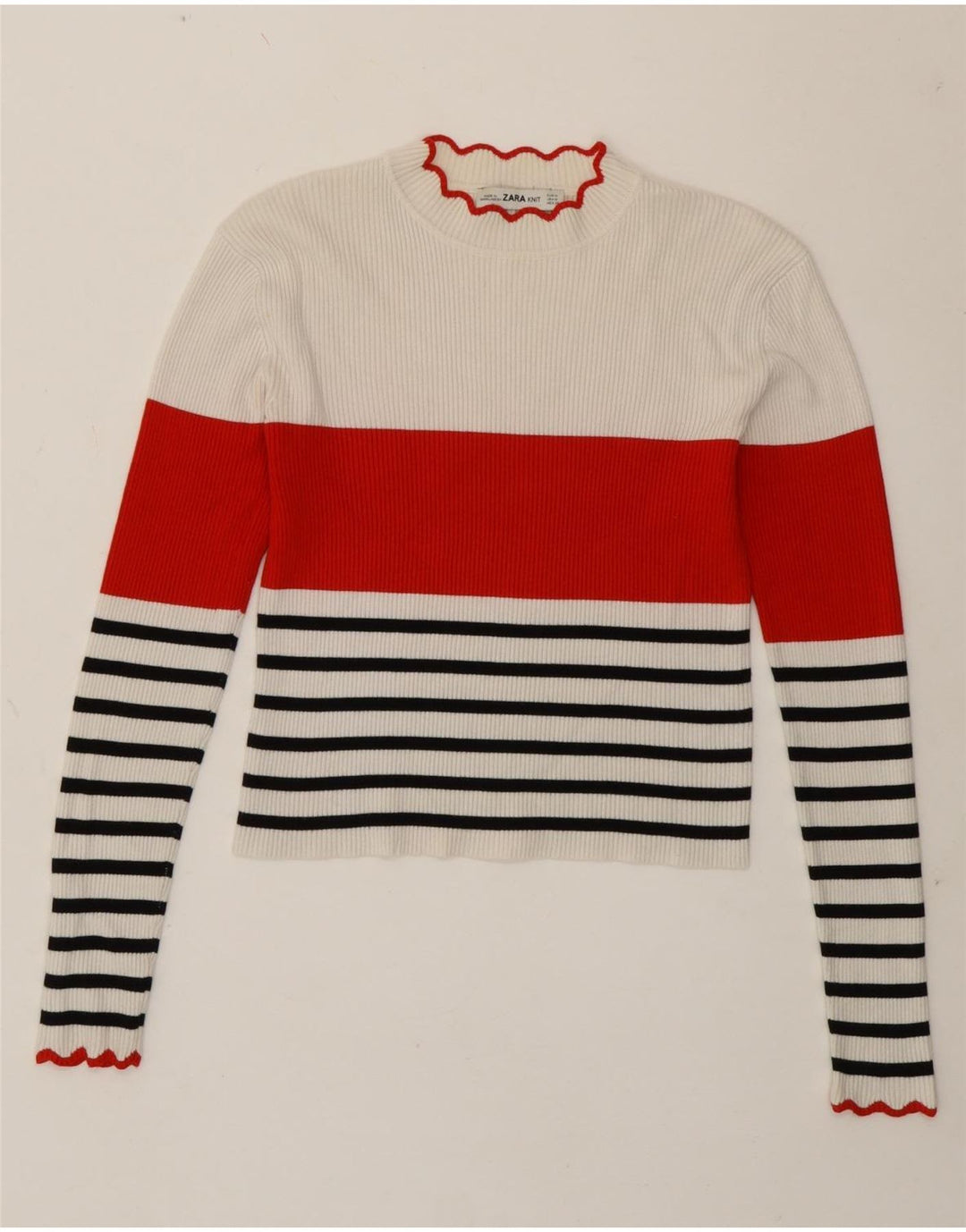 Zara Womens Crop Top Langærmet UK 12 Medium White Striped
