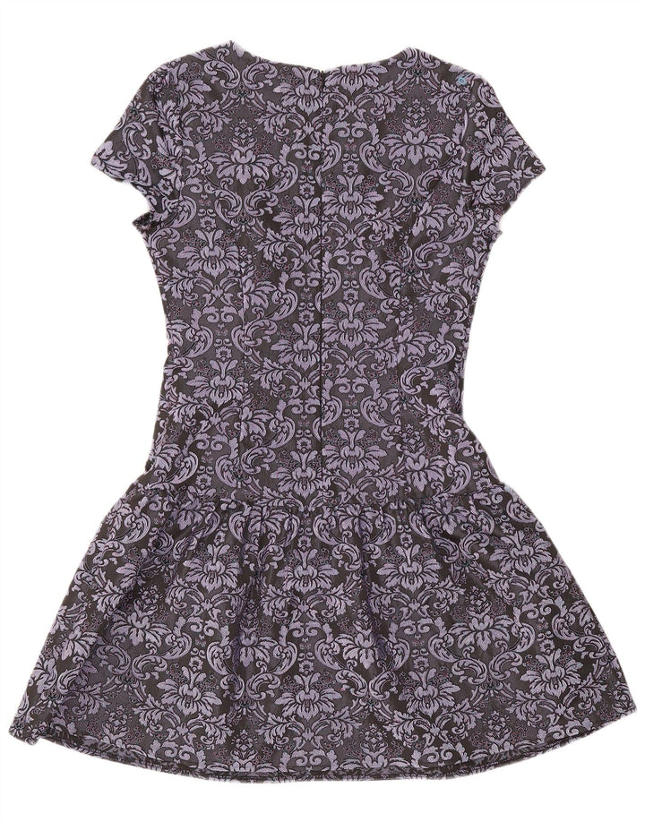 Monsoon Dame A-Line Kjole UK 10 Lille Grå Paisley Polyester