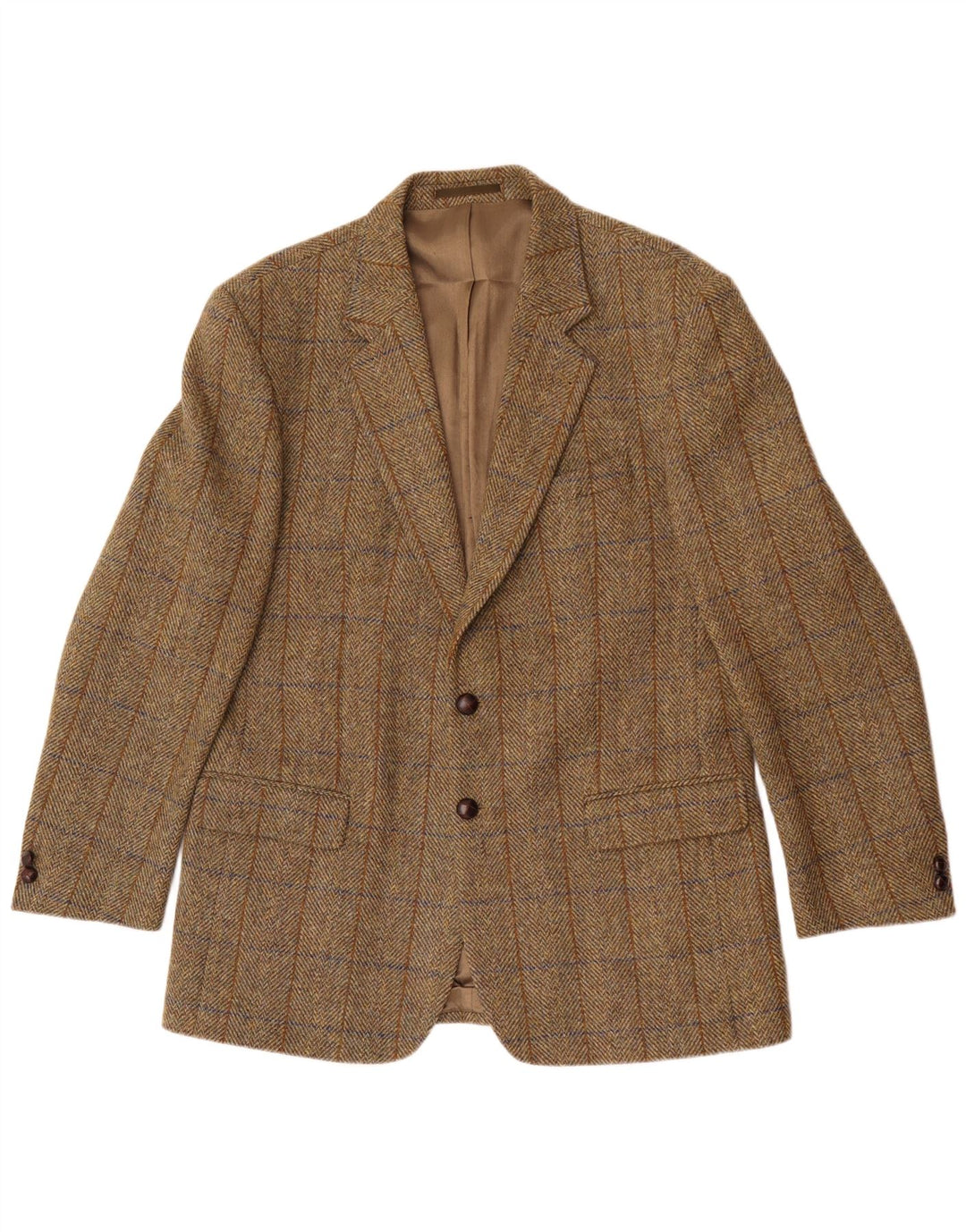 Harris Tweed Herre Longline Blazer Jacket UK 42 XL Khaki Herringbone