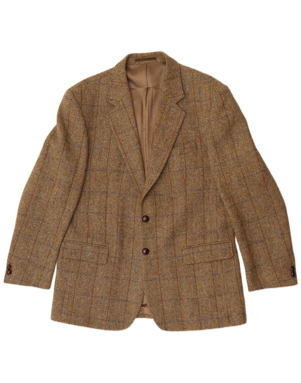 Harris Tweed Herre Longline Blazer Jacket UK 42 XL Khaki Herringbone