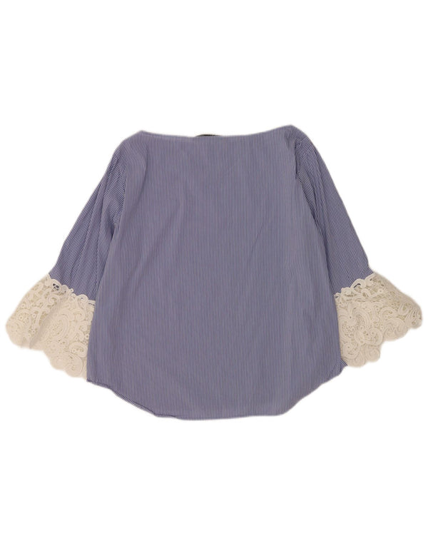 Zara Dame 3/4 ærmet bluse Top UK 16 Stor blå stribet