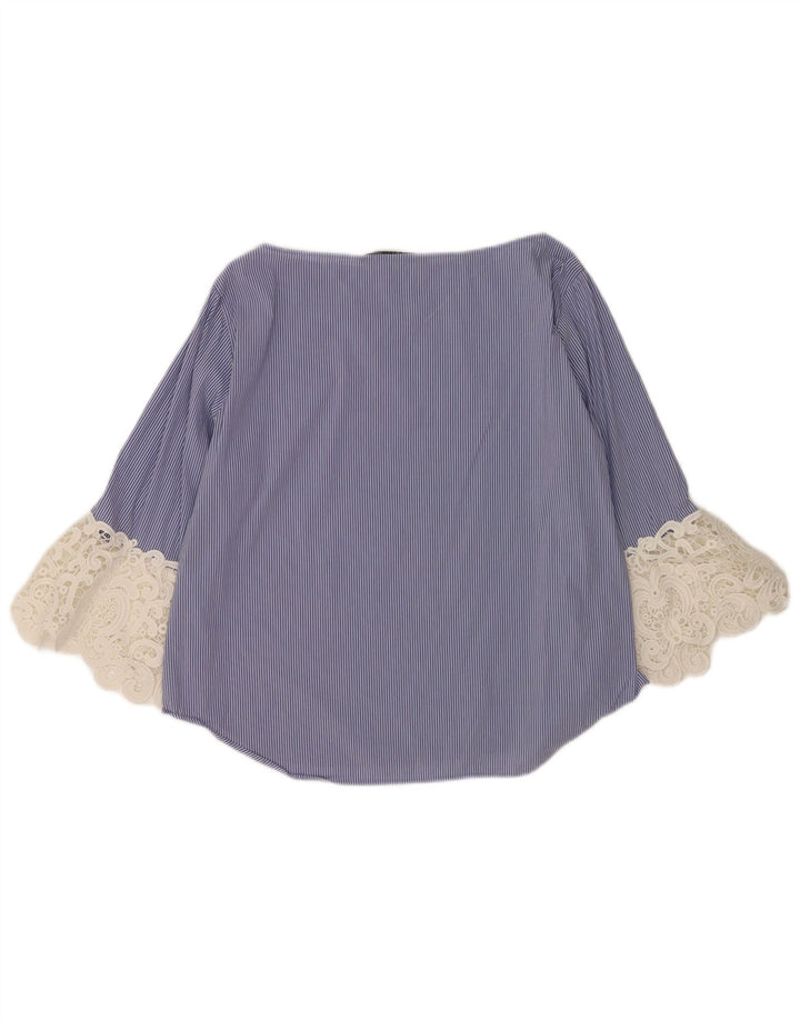 Zara Dame 3/4 ærmet bluse Top UK 16 Stor blå stribet
