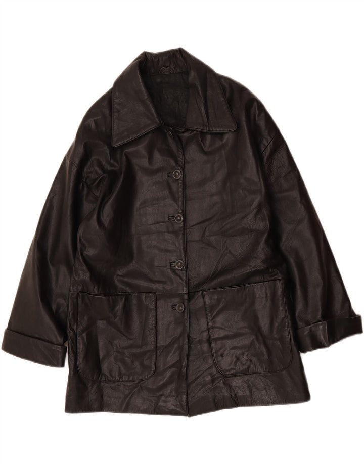 VINTAGE Womens Leather Coat EU 44 XL Black Leather Vintage Vintage and Second-Hand Vintage from Messina Hembry 