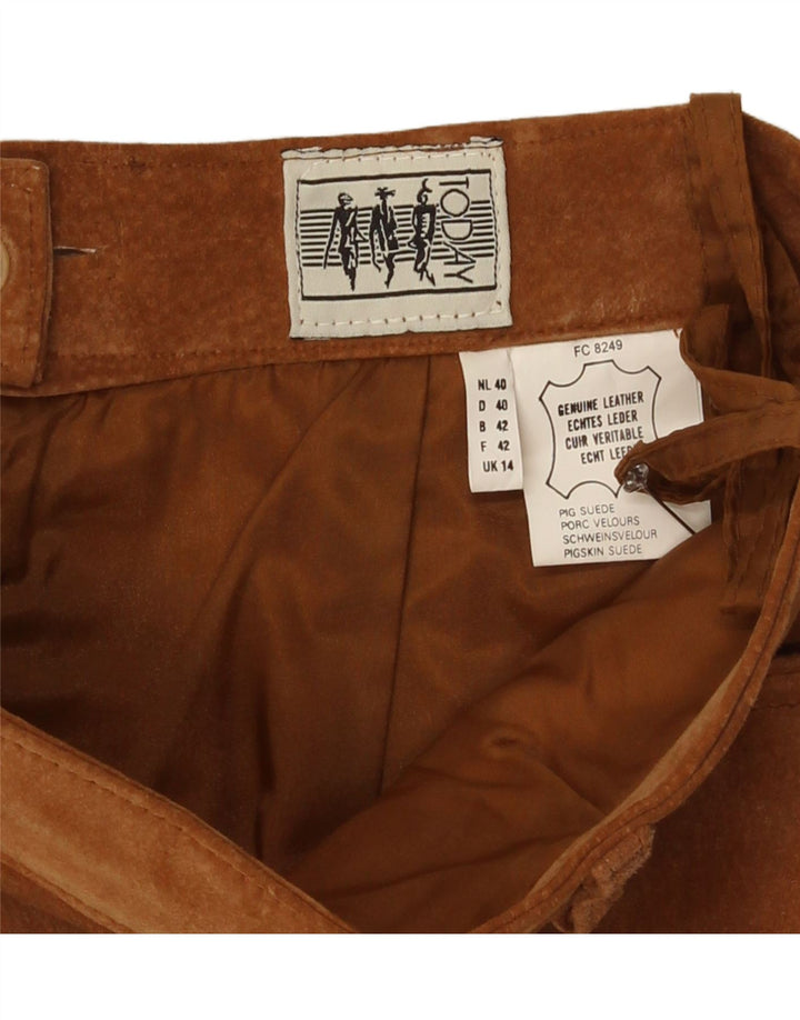 Vintage ruskindsnederdel til kvinder UK 14 Medium W29 brunt læder