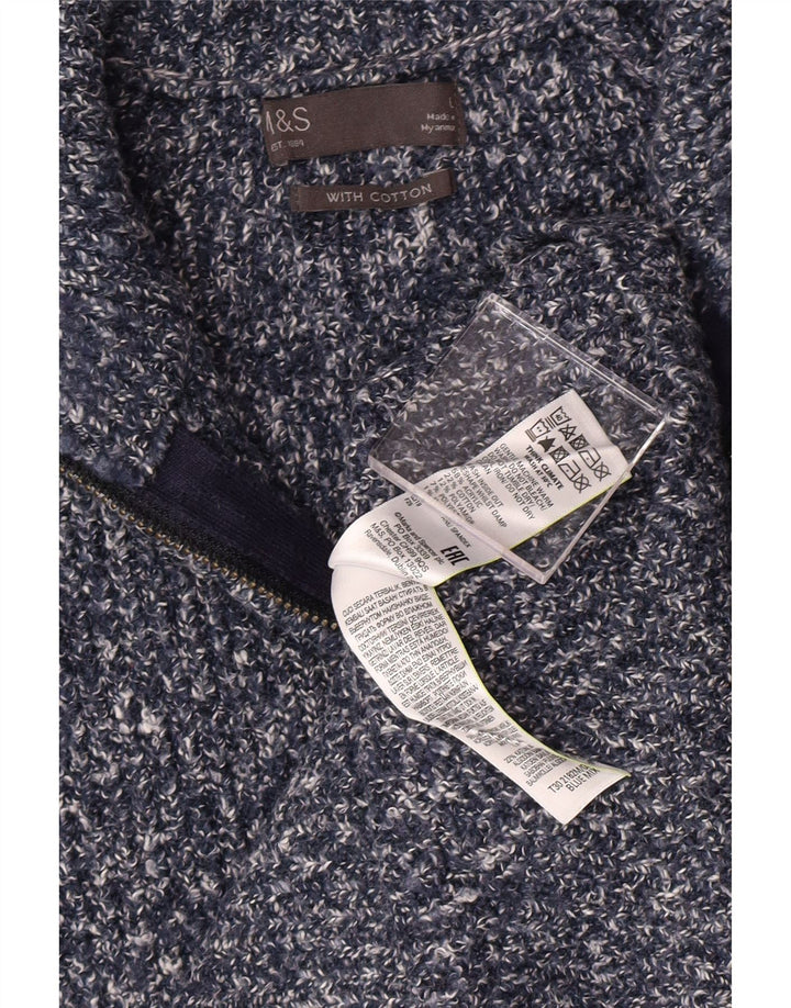 MARKS & SPENCER Sweater med lynlås til mænd Large Blue Flecked Classic