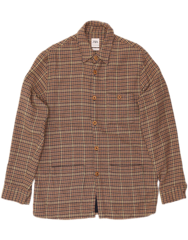 ZARA Overshirt til mænd Relaxed Fit Flanelskjorte Medium Brown Houndstooth