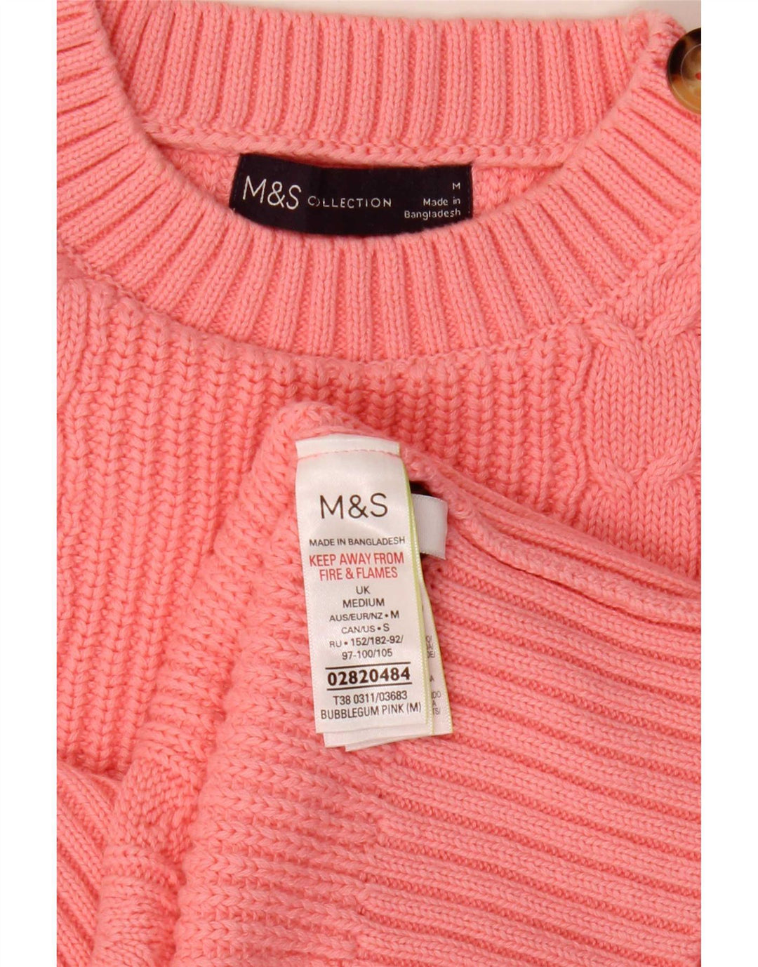 Marks & Spencer Dame Crop Crew Neck Jumper Sweater UK 14 Medium Pink