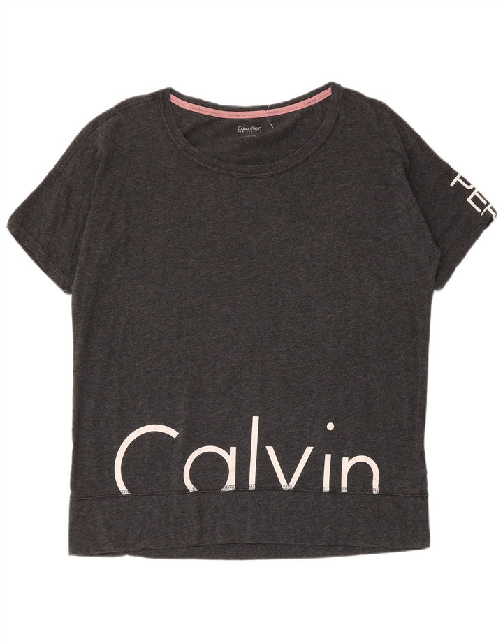 Calvin Klein Dame Performance Graphic T-Shirt Top UK 14 Medium Grey