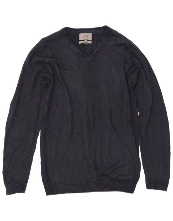 MARKS & SPENCER Dame V-hals sweater UK 10 Small Navy Blue Akryl