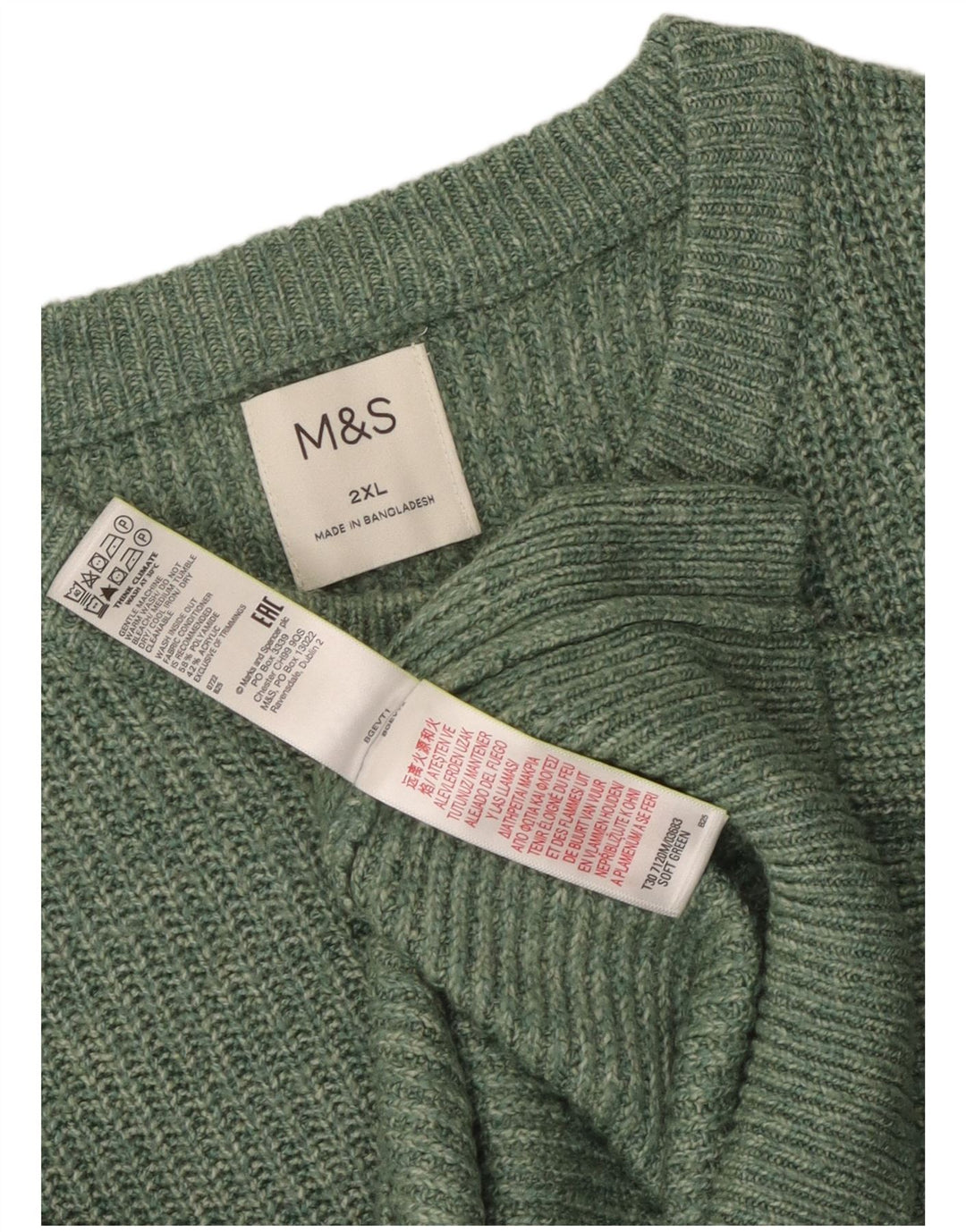 Marks & Spencer Herre sweater med rund hals 2XL Grøn polyamid