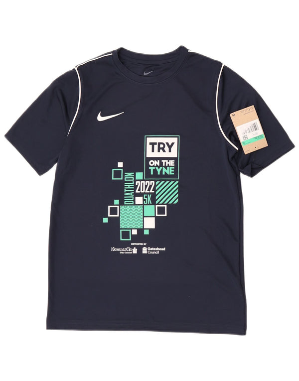 Nike drenge Dri Fit grafisk T-shirt top 13-14 år XL marineblå polyester