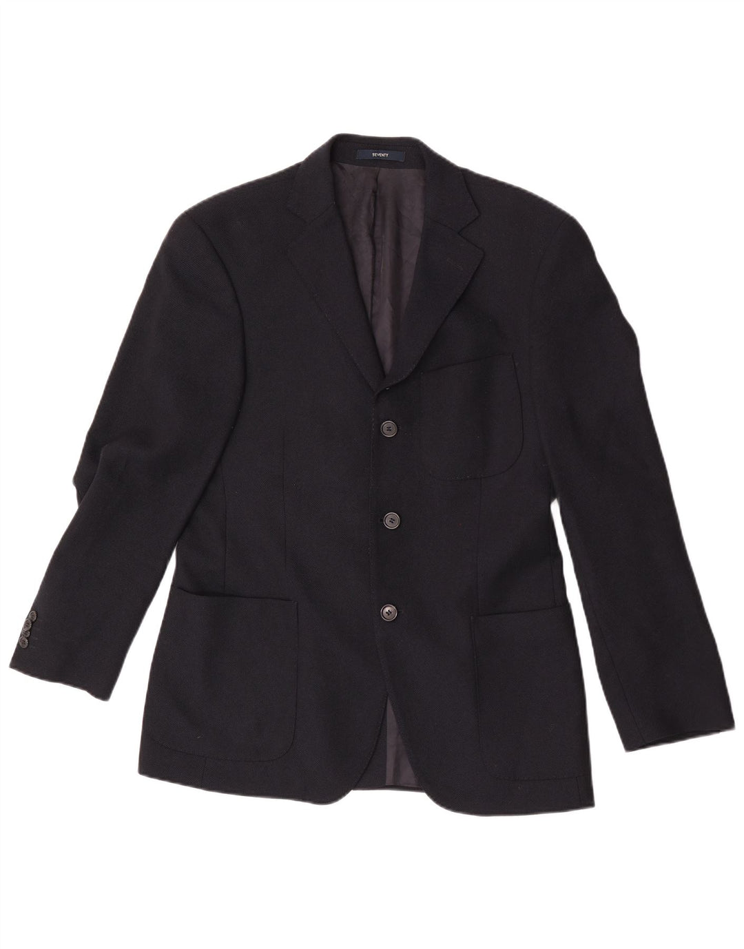 Halvfjerds Herre 3-knaps blazerjakke IT 46 Small Navy Blue Virgin Wool