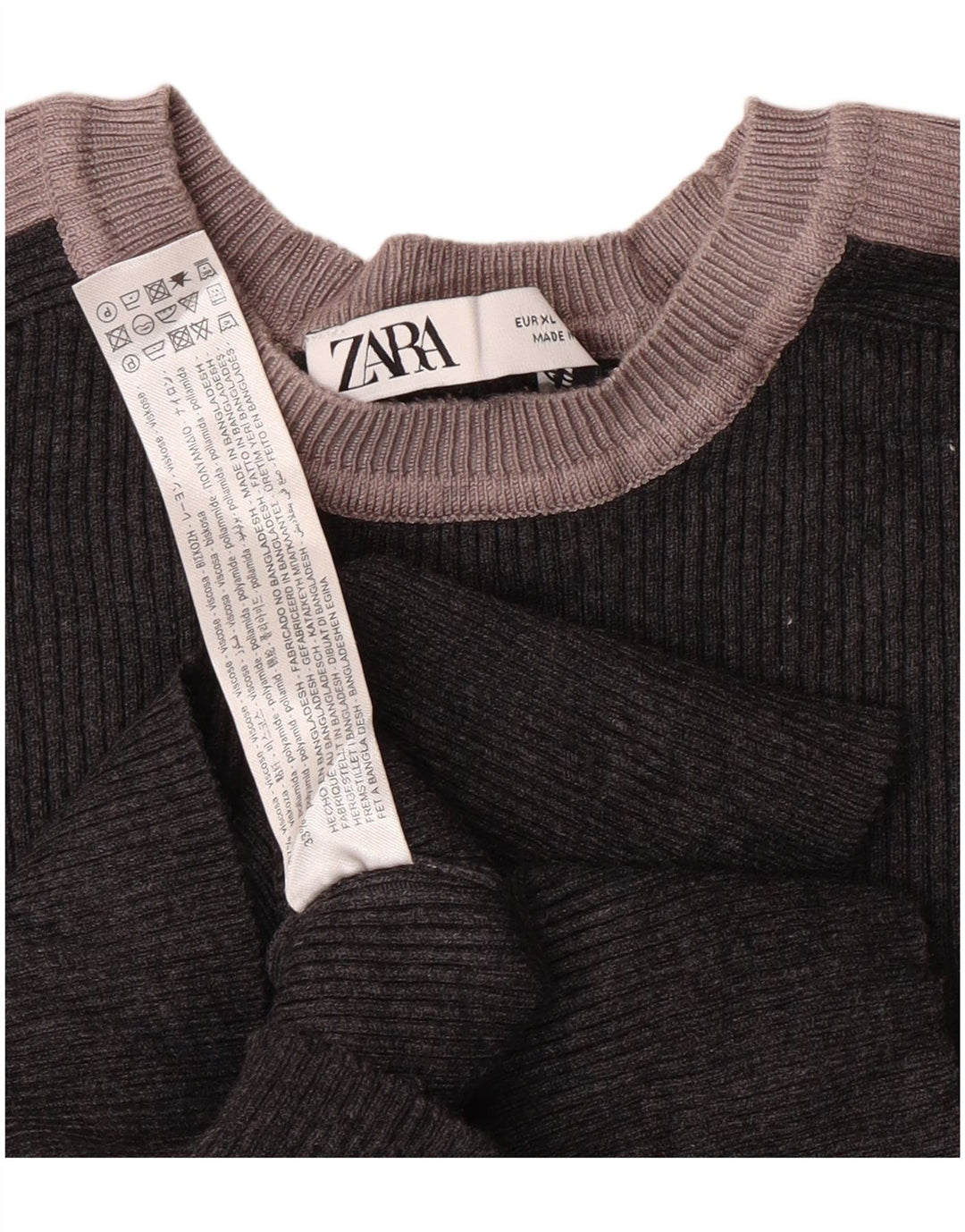 ZARA Womens Crop Boat Neck Jumper Sweater UK 18 XL Grå Colourblock