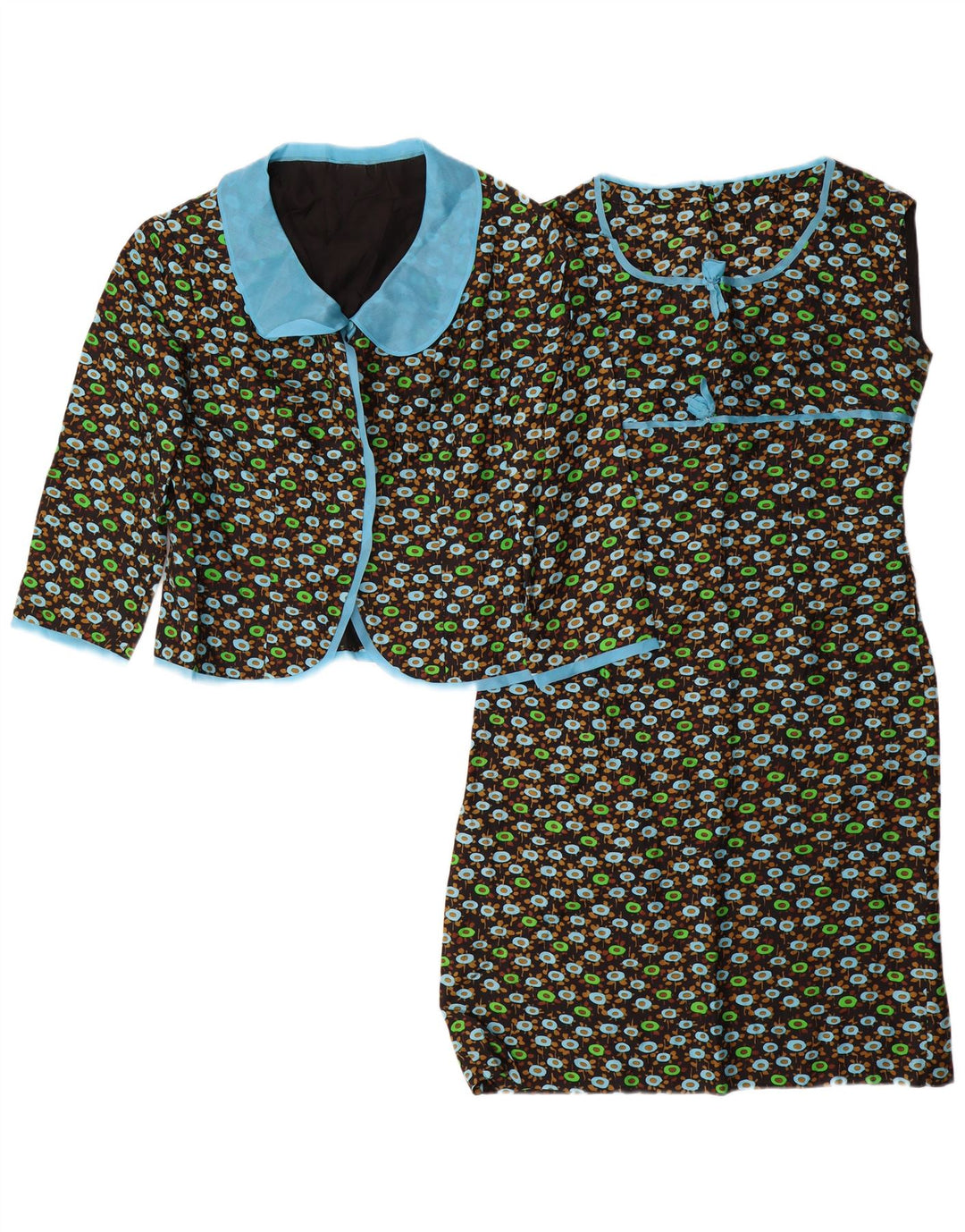 VINTAGE Kvinder 3/4 ærmer 2-delt sæt UK 14 Medium Black Floral