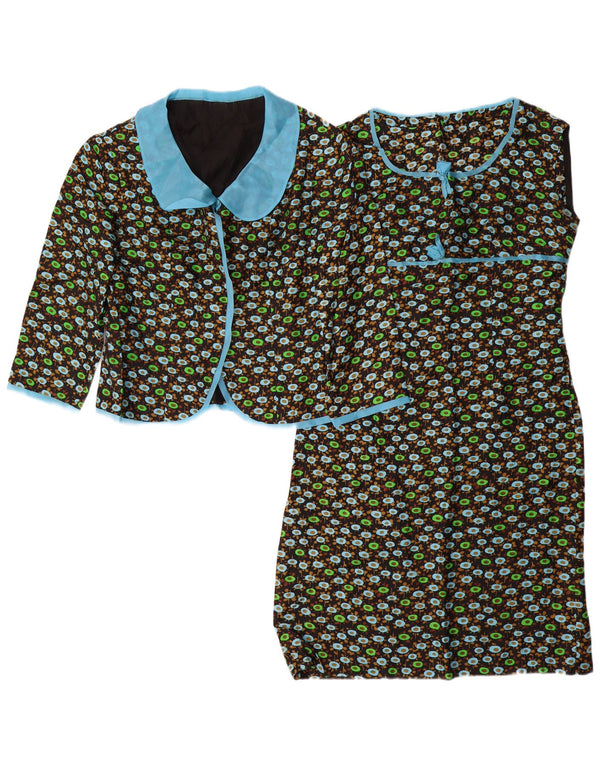 VINTAGE Kvinder 3/4 ærmer 2-delt sæt UK 14 Medium Black Floral