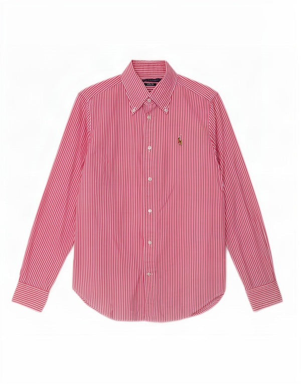 Ralph Lauren Womens Super Slim Fit Shirt US 6 Medium Pink Pinstripe Cotton