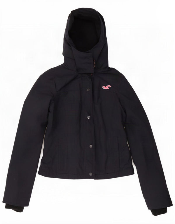 Hollister vindjakke med hætte til kvinder UK 10 Small Navy Blue Polyester