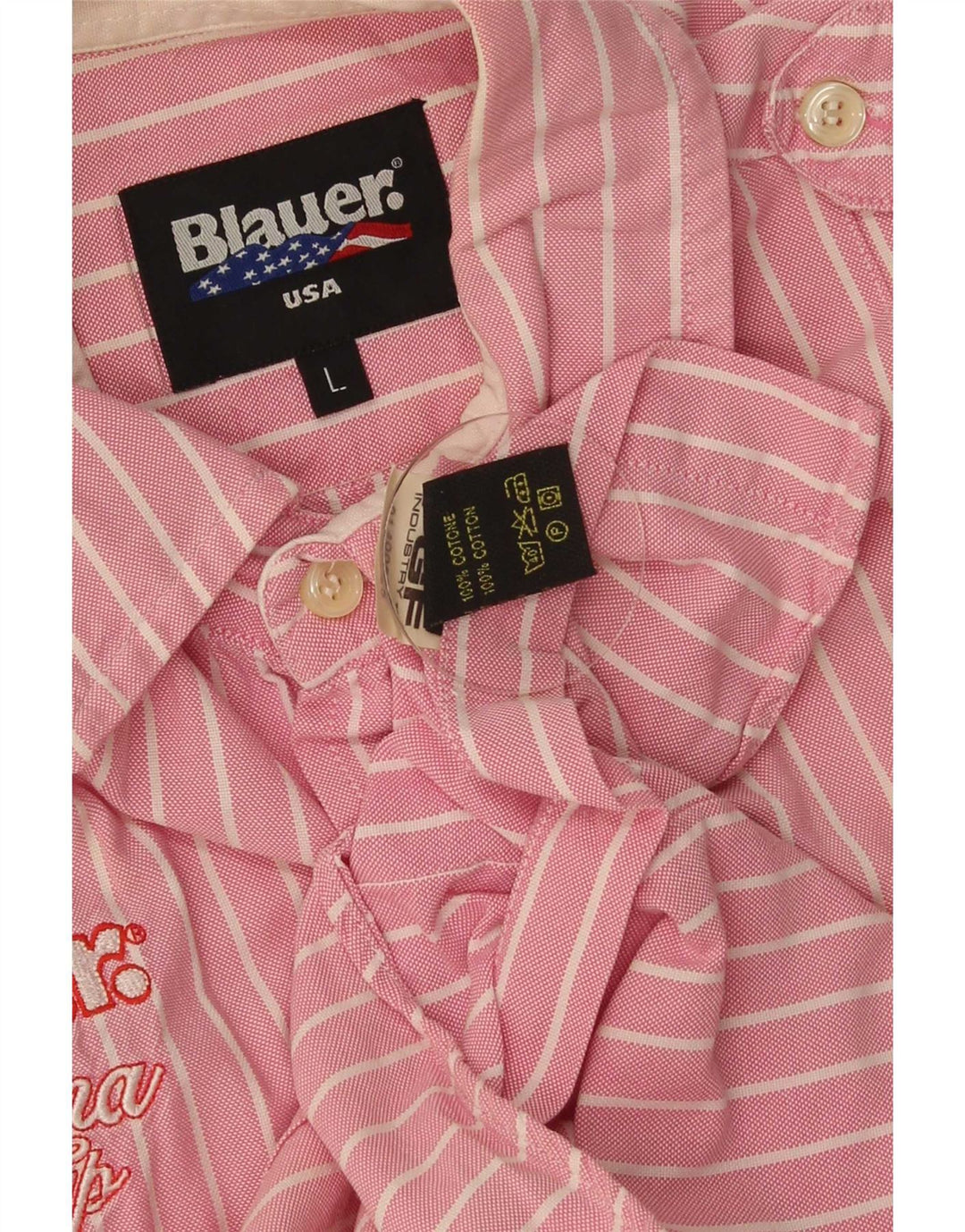 Blauer Herre grafisk kortærmet skjorte stor pink stribet bomuld