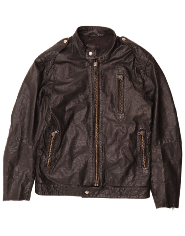Vintage Herre Læder Biker Jacket IT 52 Large Sort