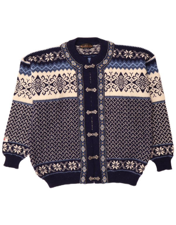 Nordstrikk Herre Regular Fit Cardigan Sweater XL Navy Blue Fair Isle