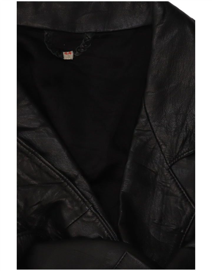 VINTAGE Dame dobbeltradet læder blazerjakke EU 44 XL Sort