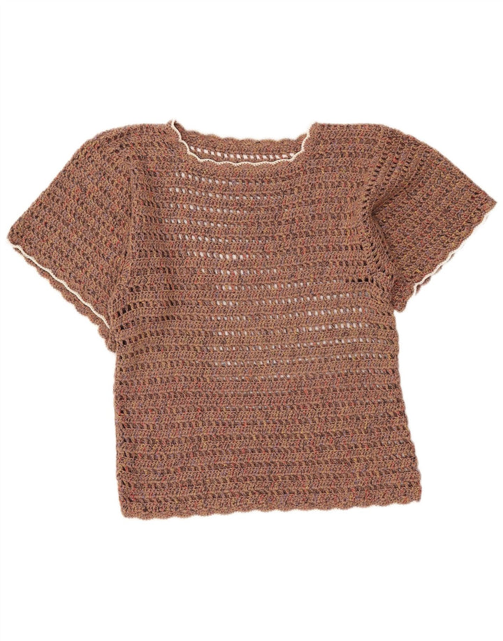Vintage hæklet bluse top til kvinder 18 XL Brun