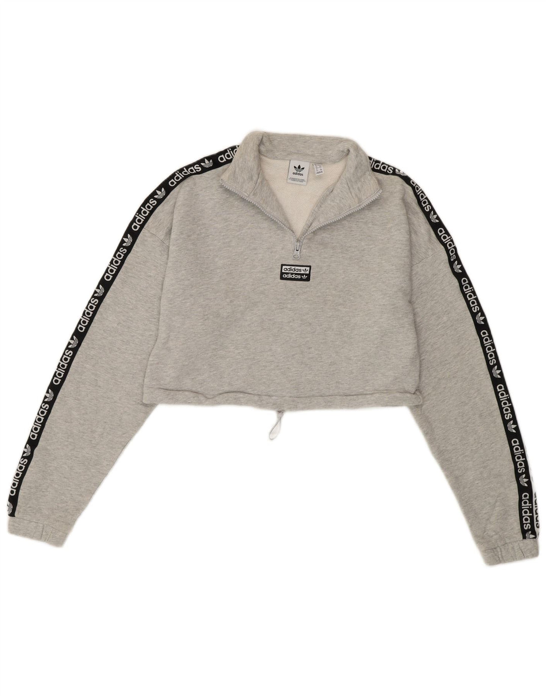 ADIDAS Dame Crop Grafisk Sweatshirt med lynlås-hals UK 6 XS Grå Bomuld