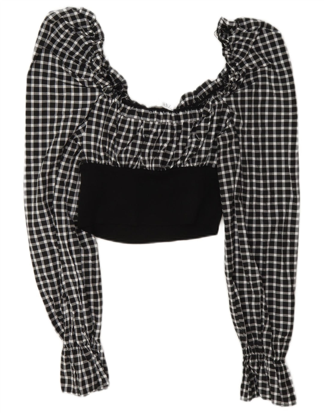 Zara Langærmet Crop Top til kvinder DK 12 Medium Sort Gingham Polyamid