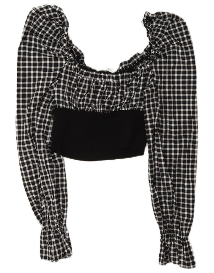 Zara Langærmet Crop Top til kvinder DK 12 Medium Sort Gingham Polyamid
