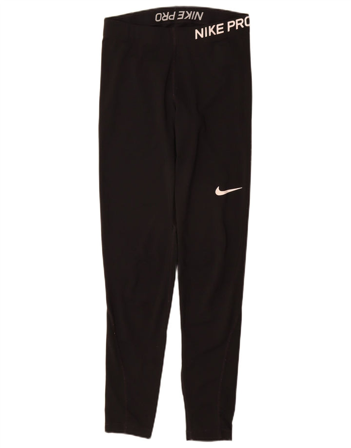Nike Dame Dri Fit Grafiske Leggings UK 10 Small Black Polyester