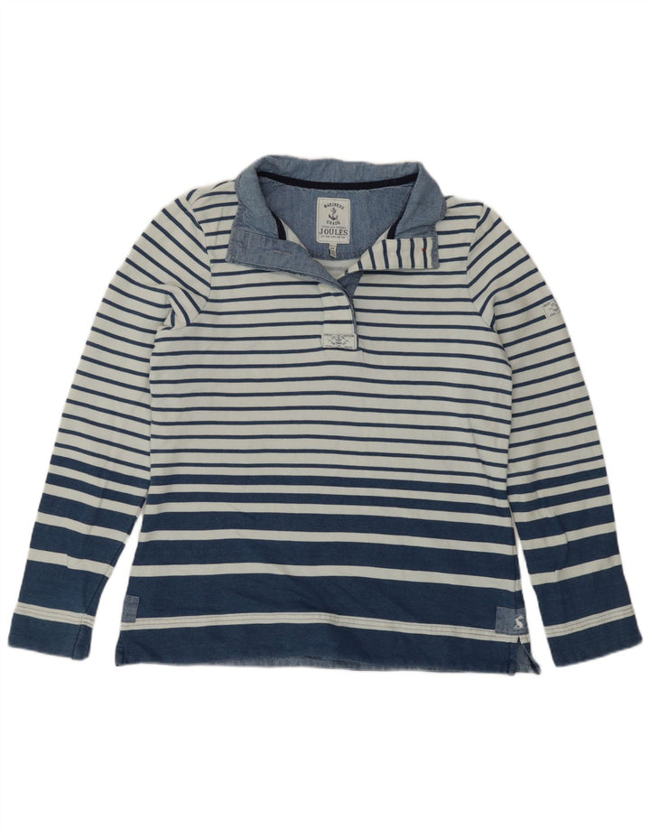 Joules Dame Button Neck Sweatshirt Jumper UK 12 Medium Blue Striped