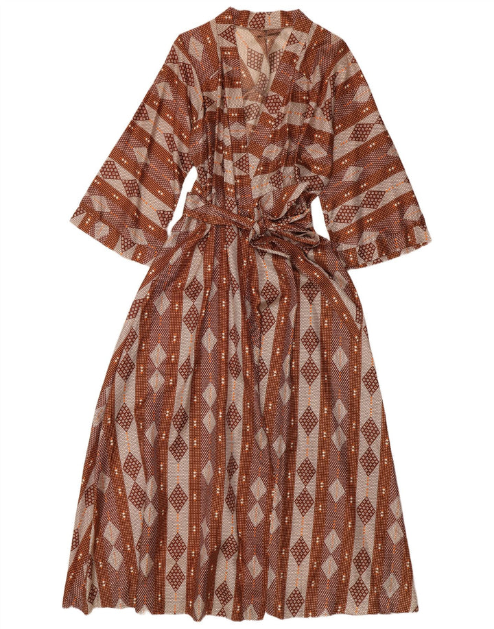 Vintage Kvinder Wrap Maxi Dress UK 12 Medium Brown Argyle/Diamond