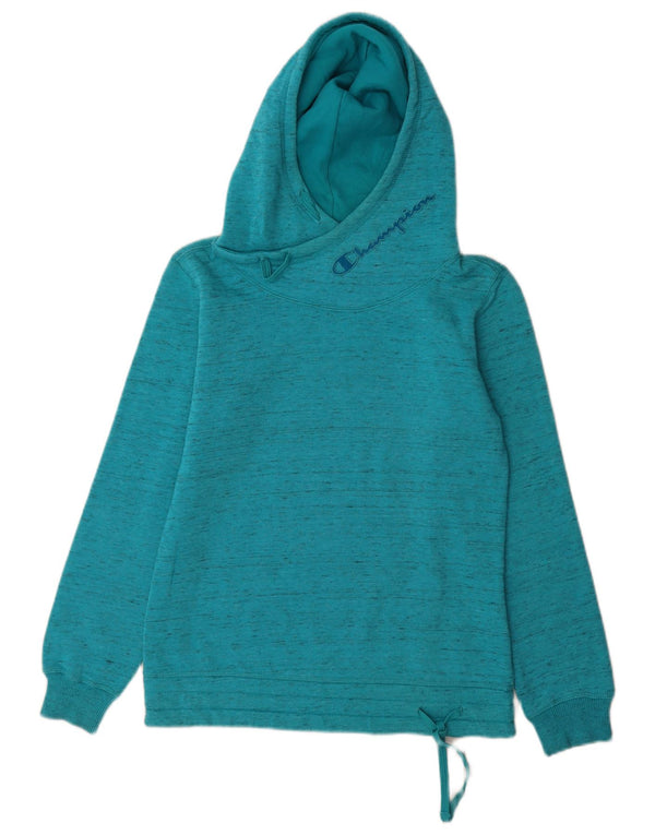 Champion Dame Grafisk Hoodie Jumper UK 10 Small Blue Flecked Bomuld