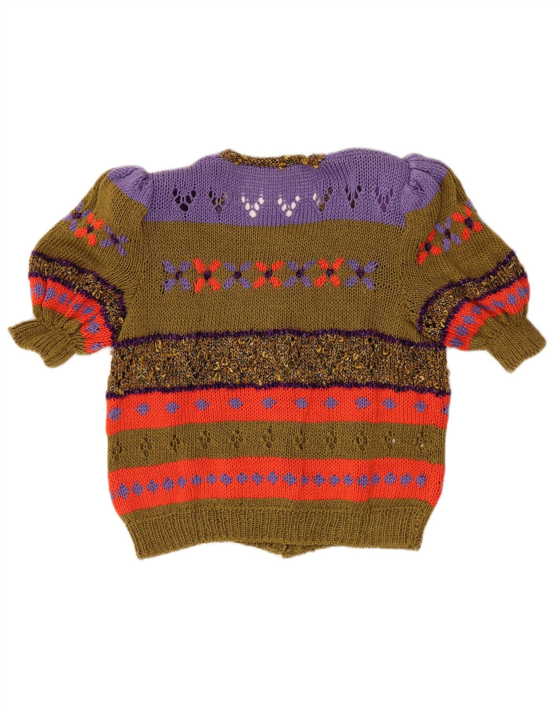 Vintage kortærmet cardigan sweater til kvinder UK 14 Medium Khaki Colourblock