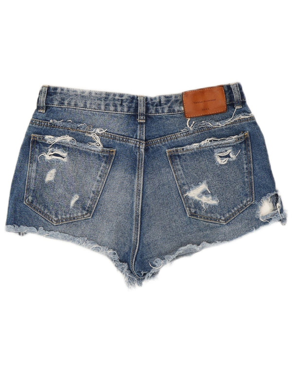 Zara Womens Distressed Denim Shorts EU 36 XS W26 Blå Bomuld