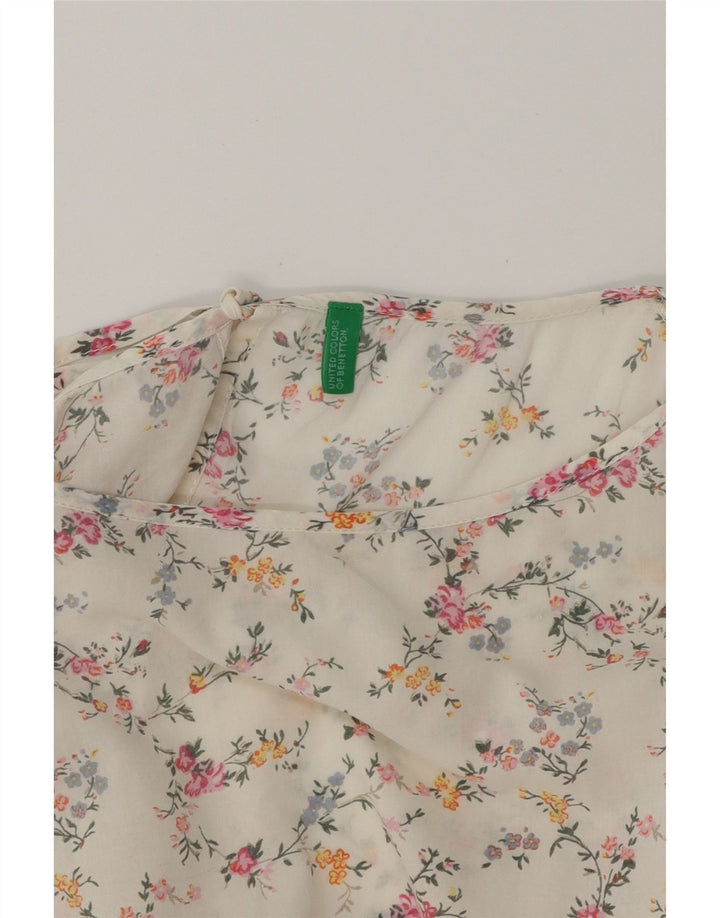 BENETTON Womens Blouse Top UK 14 Medium White Floral Cotton Vintage Benetton and Second-Hand Benetton from Messina Hembry 
