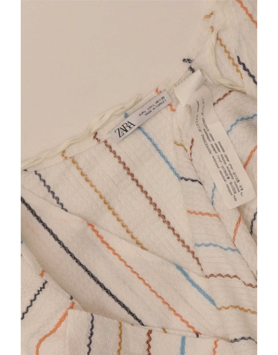 Zara Dame A-Line Kjole UK 16 Stor hvid stribet polyester
