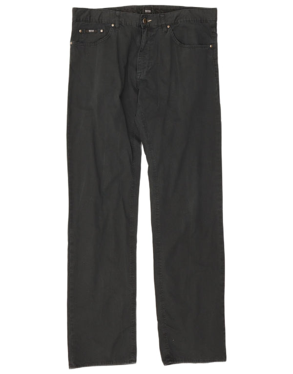 Hugo Boss Straight Casual bukser til mænd W36 L34 Sort bomuld