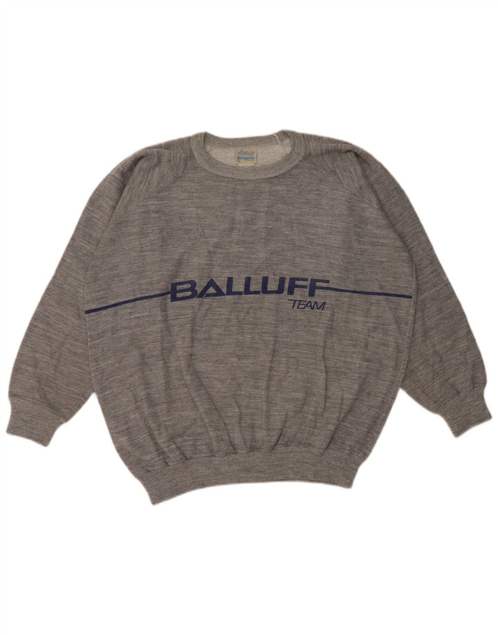 Vintage Herre grafisk sweatshirt Jumper Medium Grey Flecked Bomuld