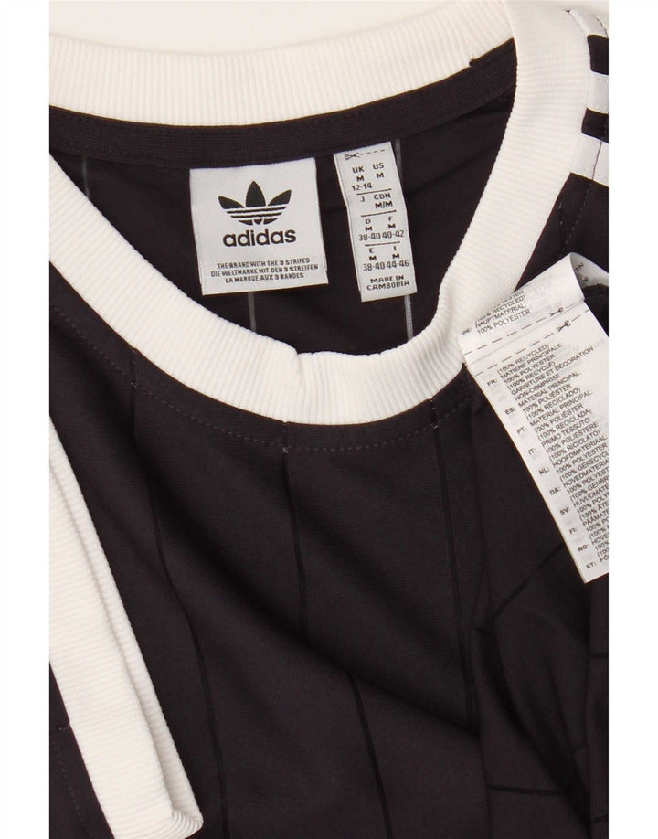 Adidas Dame T-Shirt Top UK 12/14 Medium Lilla Stribet Polyester